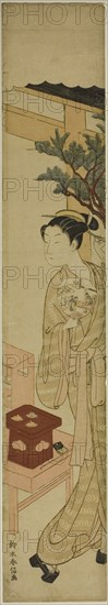 The Waitress Osen of the Kagiya Teahouse Holding a Fan, c. 1768/69.