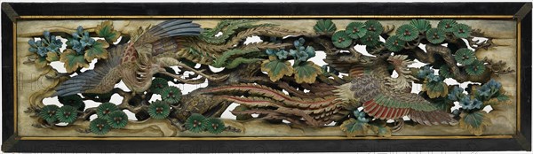 Carved wooden ramma (transom) panel from the Hooden, 1893. One of a pair.