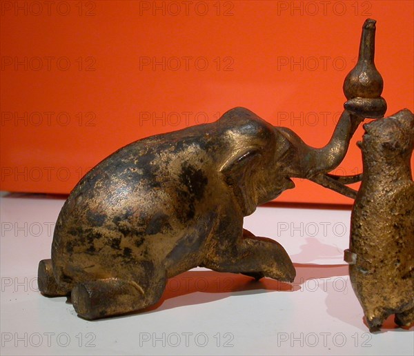 Elephant, 19th century. Detail of a larger sculpture: Buddha Meditating in the Forest Attended by Animals.