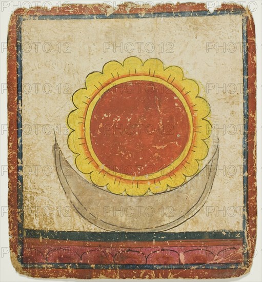 Sun, Moon and Lotus on Lotus Throne, from a Set of Initiation Cards (Tsakali), 14th/15th century.