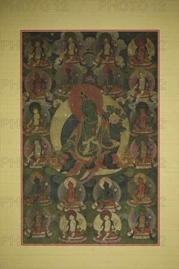Painted Banner (Thangka) of Green Tara Surrounded by Twenty Manifestations, 18th century.