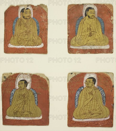 Four Miniature inscribed portraits of four Lamas, 14th century.
