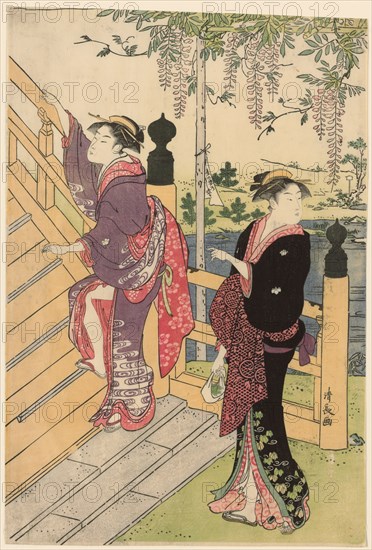 Admiring the wisteria at Kameido Shrine, c. 1786.