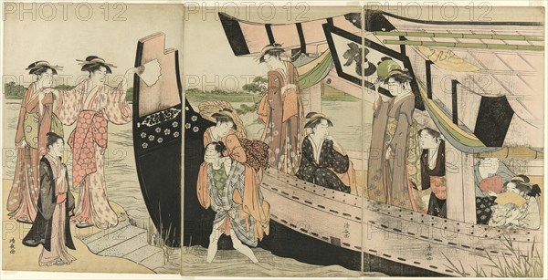 Women Coming Ashore from a Pleasure Boat on the Sumida River, c. 1785.
