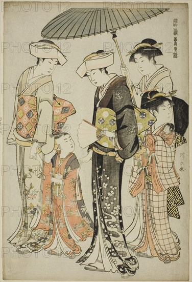 A Girl and Four Servants, from the series "A Brocade of Eastern Manners (Fuzoku Azuma no nishiki)", c. 1783/84.