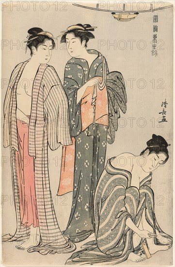 Three Women after a Bath, from the series "A Brocade of Eastern Manners (Fuzoku Azuma no nishiki)", c. 1783/84.