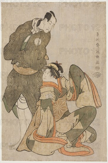 The actors Iwai Hanshiro IV (R) as Ohan of the Shinanoya and Bando Hikosaburo III (L) as Obiya Choemon, 1794.