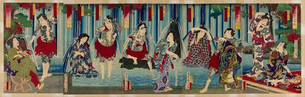 Kabuki Stars Before a Gracious Waterfall (Arigataki megumi no hanagata), 1883.