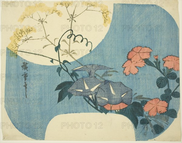Morning Glories, Pinks, and Maiden Flower, from the series "Seven Autumn Flowers in Moonlight", 1830/44.