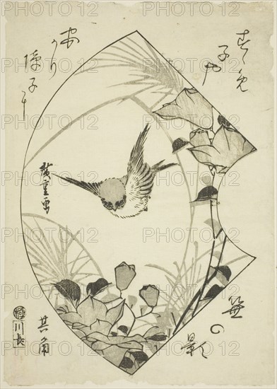 Autumn Flower and Sparrow, c. 1835.