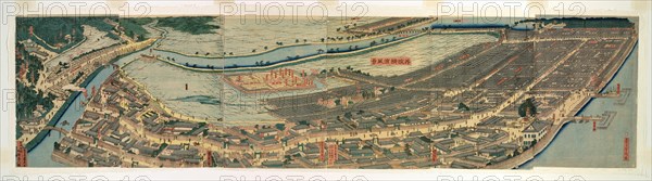 Revised Panoramic View of Yokohama (Saikai Yokohama fukei), 1861 and 1873.