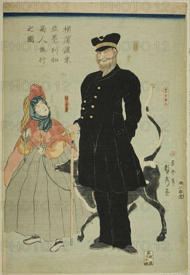 American Merchant Traveling in Yokohama (Yokohama torai Amerika shonin ryoko no zu), 1861.