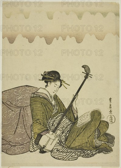 Woman playing shamisen, from an untitled series of women at leisure, c. 1795/1800.