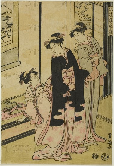 Women viewing miniature landscape, from the series "Furyu moro hanami uwari", n.d.