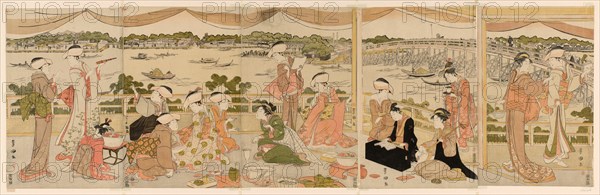 Recital on a verandah overlooking Sumida River, c. 1790/95.