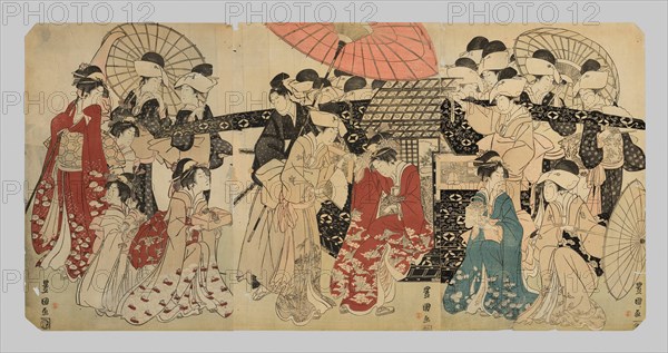 A princess traveling with her attendants descends from a palanquin, c. 1801/04.