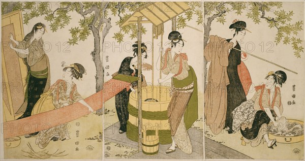 Doing the Laundry by the Well Curb (Idobata no sentaku to araihari), c. 1795.