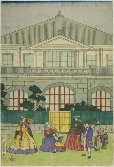 Residence of French Merchant at Port of Yokohama (Yokohama ko Furansu shokan no zu), 1866.