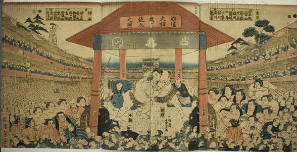 Procession of Wrestlers for a Fundraising Match (Kanjin ozumo dohyo-iri no zu), early 1850s.