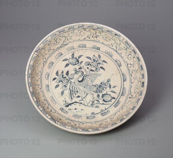 Dish with Peacock and Floral Motif, 15th century.