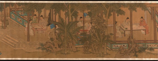 The Four Accomplishments, Qing dynasty (1644-1911), 19th century. The four pursuits deemed appropriate for Chinese gentlemen were music, the board game Go, calligraphy, and painting.