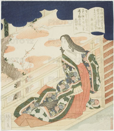 Court lady admiring plum blossoms, late 1820s.