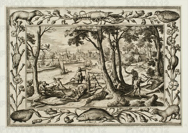 Bear Hunt, from Landscapes with Old and New Testament Scenes and Hunting Scenes, 1584.