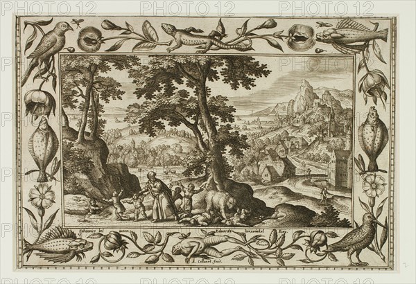 The Mocking Children Cursed by Elijah and Eaten by the She-Bear, from Landscapes with Old and New Testament Scenes and Hunting Scenes, 1584.