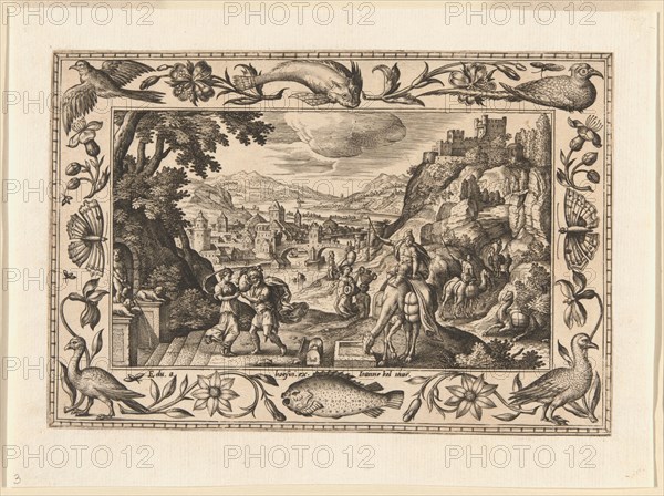 Rebecca and Eliezer at the Well, from Landscapes with Old and New Testament Scenes and Hunting Scenes, 1584.