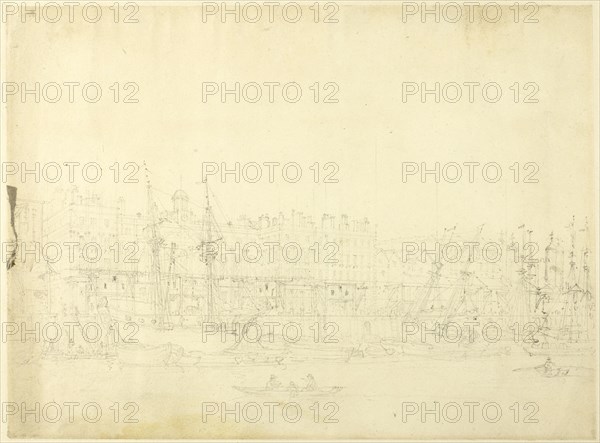 Study for Custom House, from the River Thames, from Microcosm of London, c. 1808.