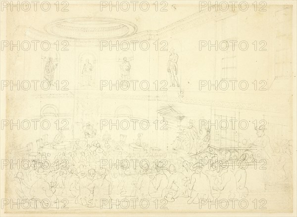 Study for India House, the Sale Room, from Microcosm of London, c. 1809.