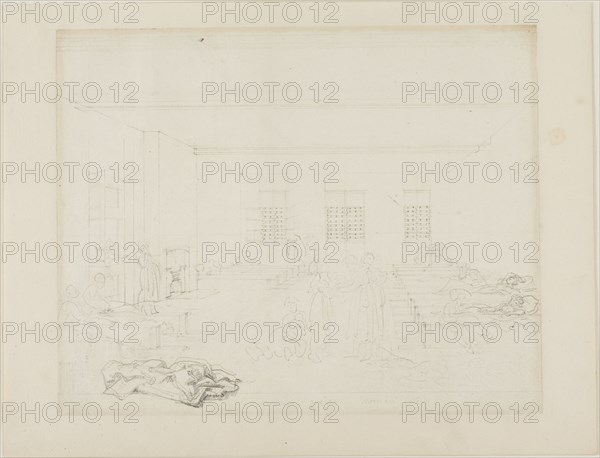 Study for Bridewell Prison, Women's Side, from Microcosm of London, c. 1808.