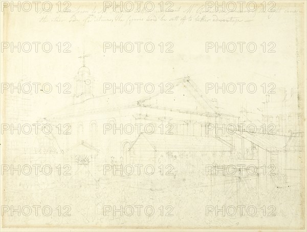 Study for Covent Garden Market, Westminster Election, from Microcosm of London, c. 1808.