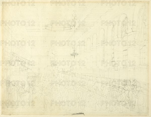 Study for The Long Room, Custom House, from Microcosm of London, c. 1808.