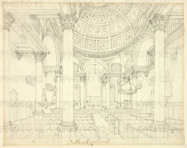 Study for St. Stephen's Walbrook, from Microcosm of London, c. 1809.