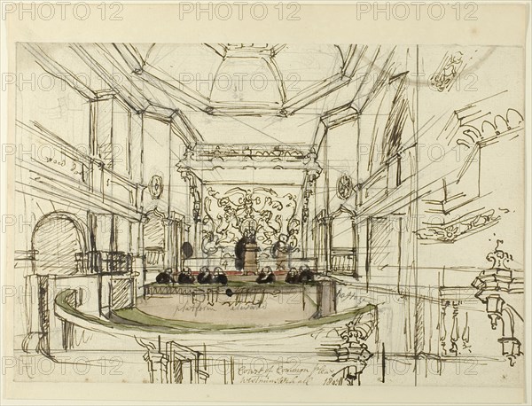 Study for Court of Common Pleas, Westminster Hall, from Microcosm of London, 1807.