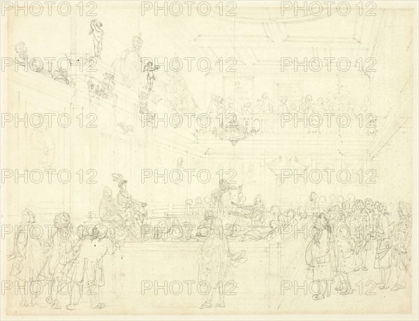 Study for Herald's College, The Hall, from Microcosm of London, c. 1808.