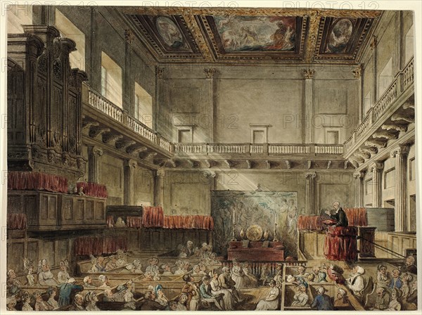 Study for Royal Chapel, Whitehall, in Micocosm of London, 1807-10.