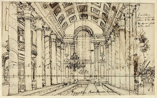 Study for Egyptian Hall Mansion House, from Microcosm of London, c. 1809.