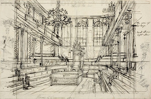 Study for House of Commons, from Microcosm of London, 1807.