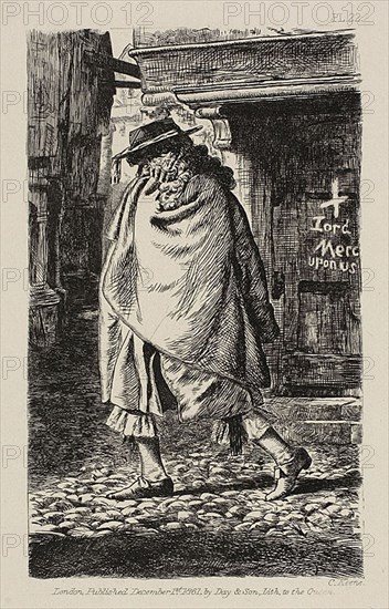 A Cloaked Figure Passing Through the Street (at the Time of the Plague in London), published December 1, 1861.