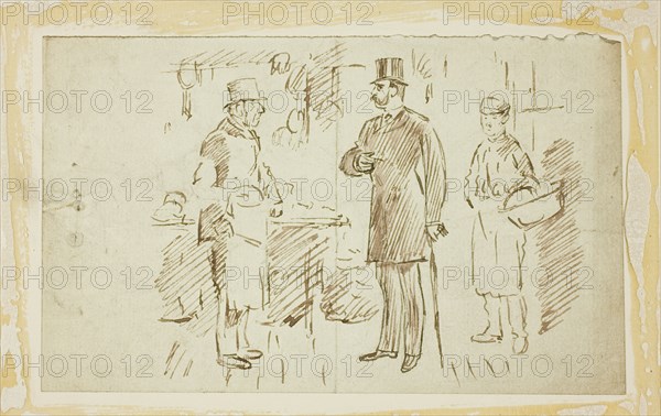 Gent in Tall Hat Addressing Butcher, n.d.