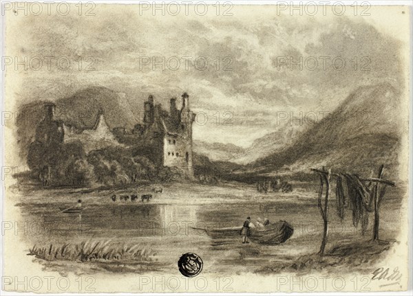 Fishermen Drying Nets before Castle, c. 1855.