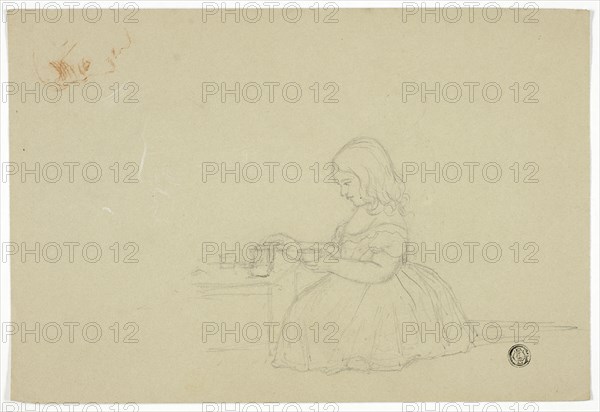 Young Girl Pouring Tea and Profile Sketch (recto), and Sketch of Italian City Street (verso), n.d.