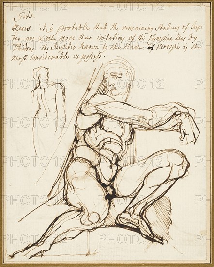 Study of Ignudo in Sistine Chapel, Rome (recto); Paraphrase of the Ignudo Seated to Upper Right of Prophet Jeremiah in Chapel, Rome (verso), c. 1800.