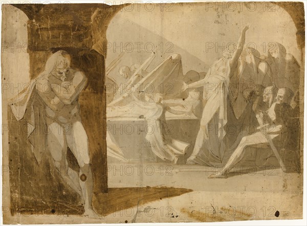 The Duke of Gloucester Lying in Wait for Lady Anne at the Funeral Procession of Her Father-in-law, King Henry VI (recto); Standing Male Nude, Leaning Forward (verso), 1760/67.
