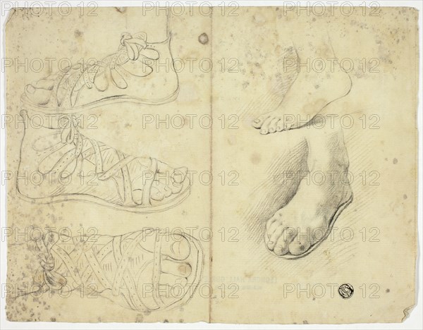 Two Bare Feet and Three Sandalled Feet, n.d.