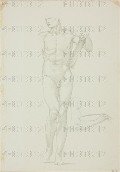Standing Male with Tablet; separate sketch of right arm, c. 1873-77.