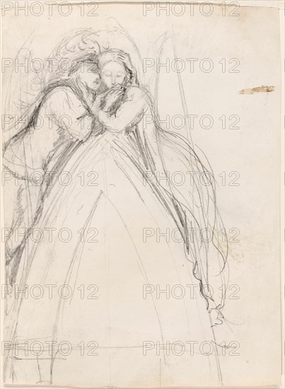 Design for a Gothic Arch with the Artist and Effie Ruskin Embracing (recto); Design for a Gothic Arch with Effie as an Angel (verso), 1853.