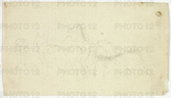 Horses with Groom (recto); Sketches of Peasant with Basket (verso), n.d. (recto); 1789/1843 (verso).